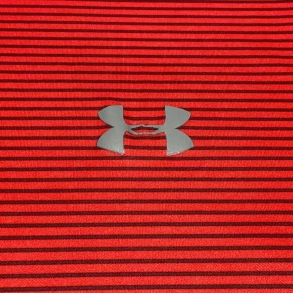 Under Armour Heatgear Loose Fit Mens Large Red Gray Stripe Short Sleeve Tech Tee - Picture 10 of 11